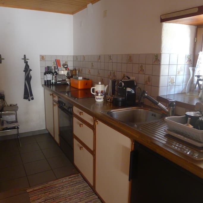 On the first floor,an open-plan kitchen