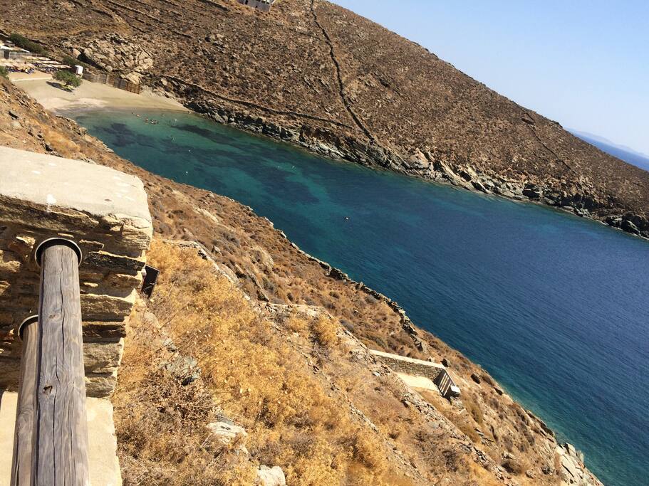 View to the sand beach (Vourni beach) and to the rocky seashore