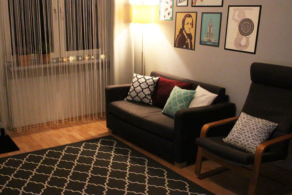 Living room at night time, very cozy isn't it?