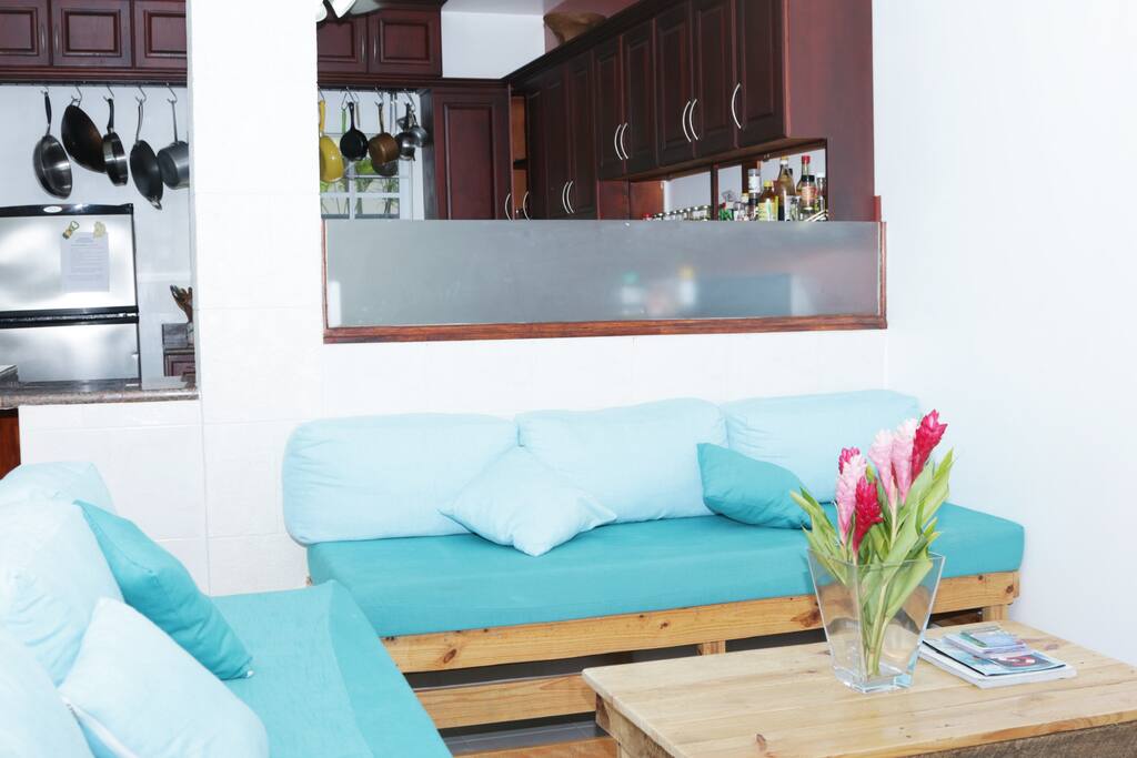 The two comfortable couches combine to make a double bed