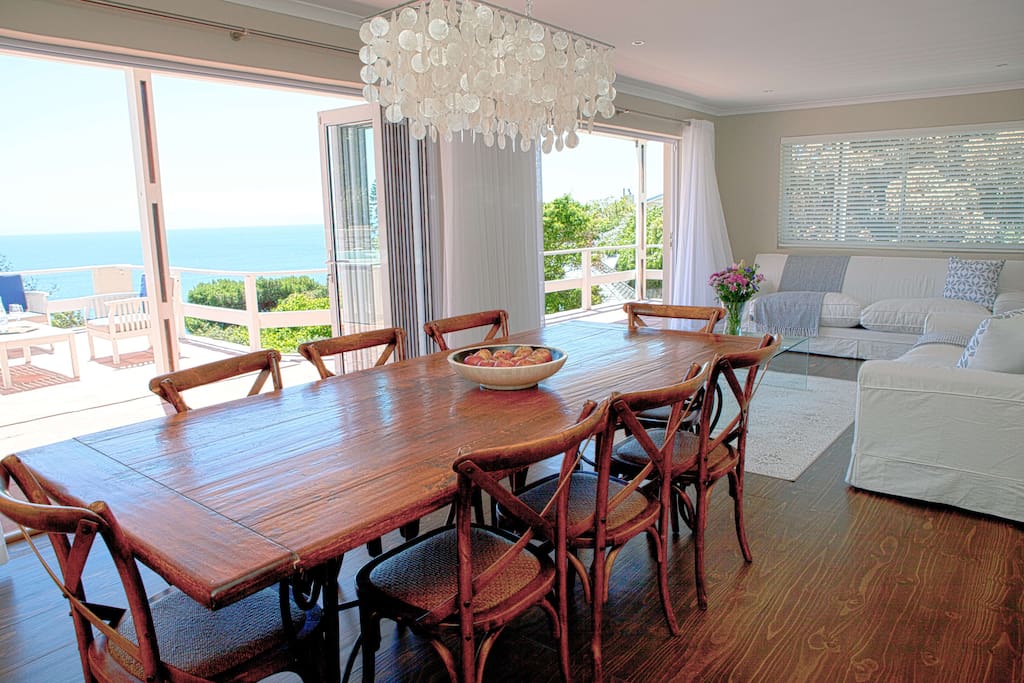 Dining room and living room, with sea views