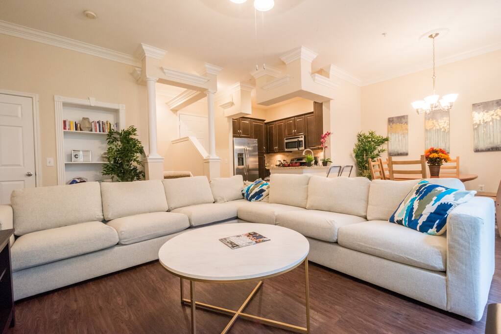 Cozy yet spacious, the living room area is a great place to meet new people and relax after a long day or trip.