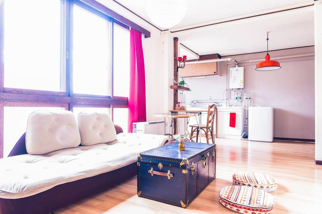 Living room and Kitchen.