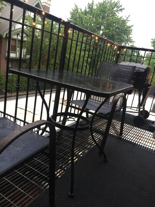 Large private balcony just right outside the kitchen. Charcoal grill accessible!