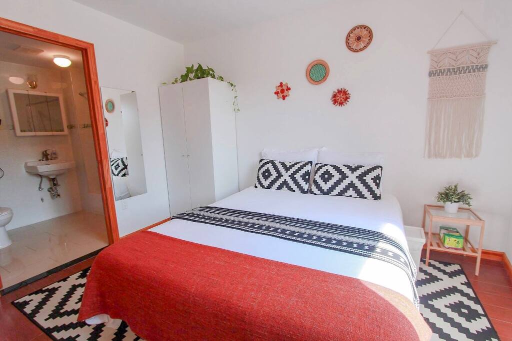 Modern boho decor provides a contemporary feeling while away from home
