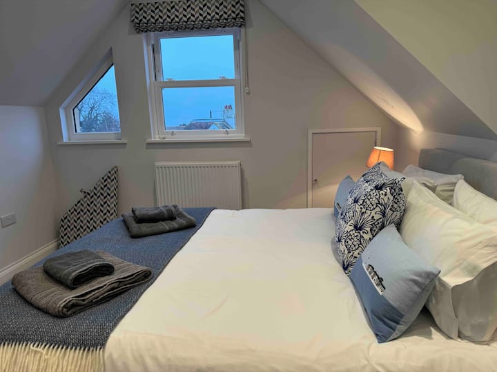 Double room with en suite shower room.  Sea views