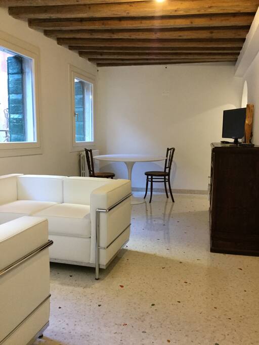 open space with living room and dining room