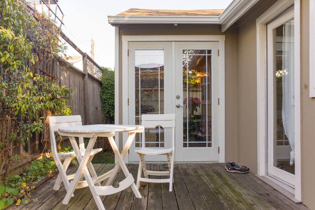 Enjoy your coffee outside on a private patio.