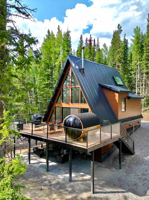 Modern Rustic A-Frame Cabin with Barrel Sauna