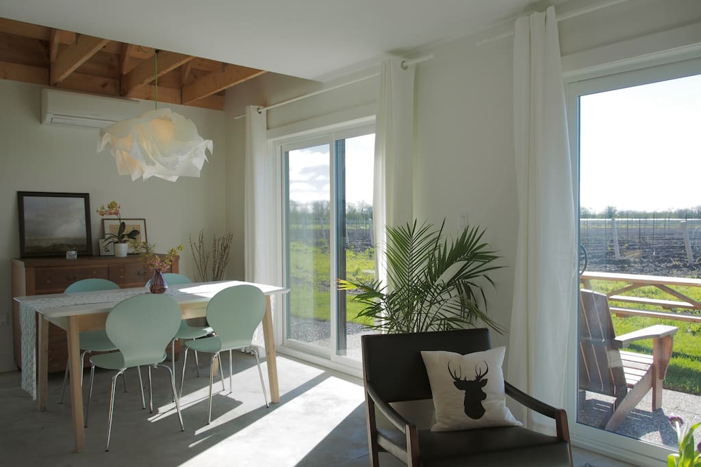 Open-concept easy-living style on the inside.