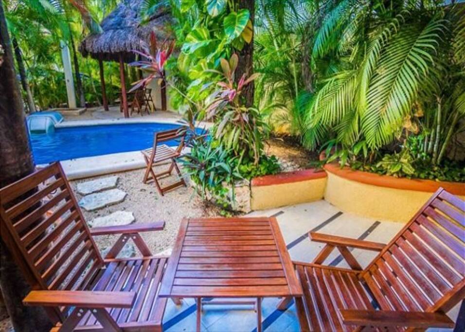 private terrace poverlooking common area&pool