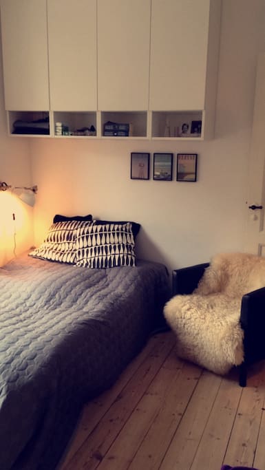 Bedroom. It is a small doublebed, 130 cm, but it fits two persons