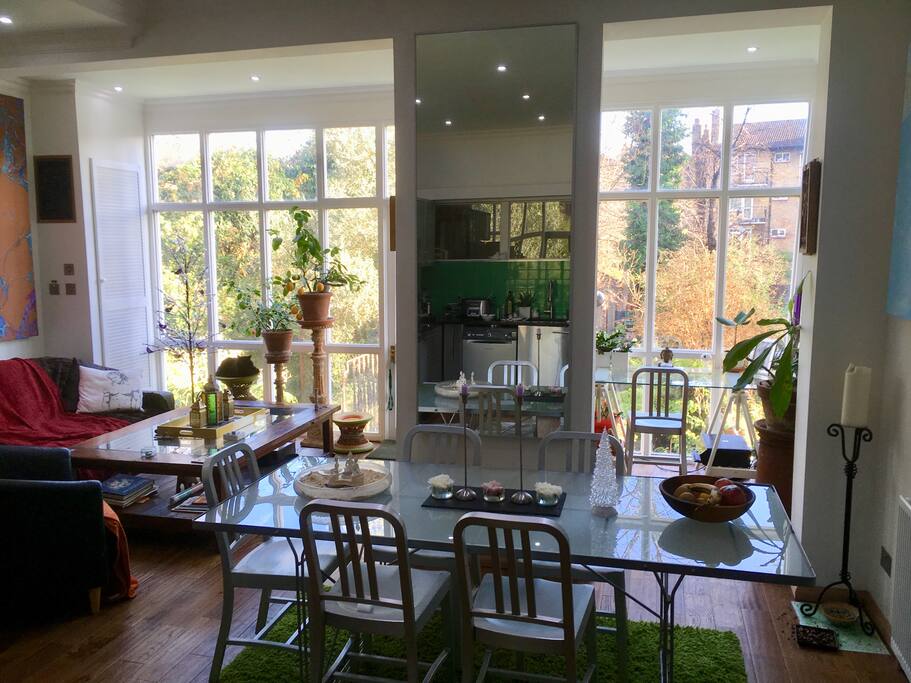 The dining room lounge looking out on to the garden