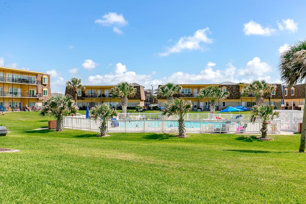 The condo is only steps from pool.