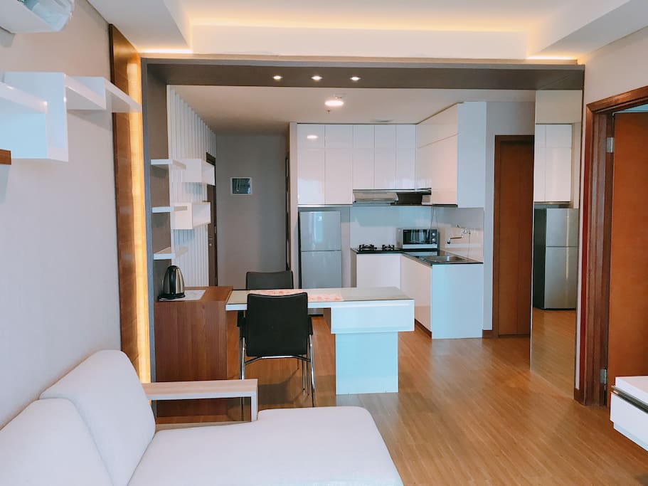 Living, dining, kitchen area