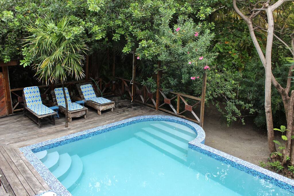 Overlooking the private pool from the second floor deck.