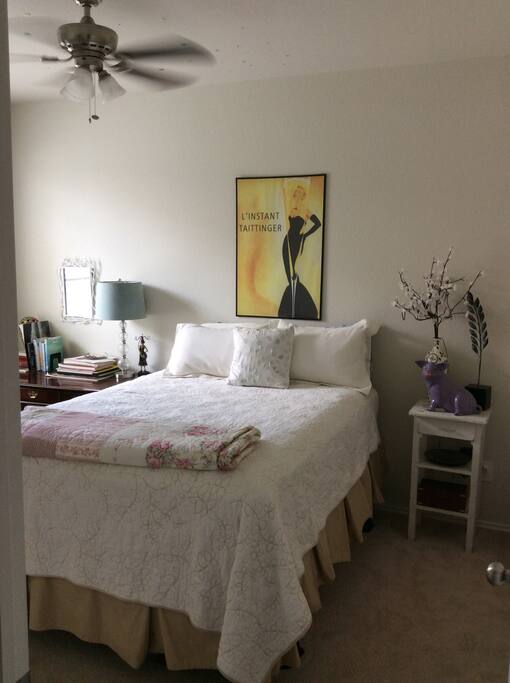 Guest room. Queen sized bed. Basically my room recreated from college.