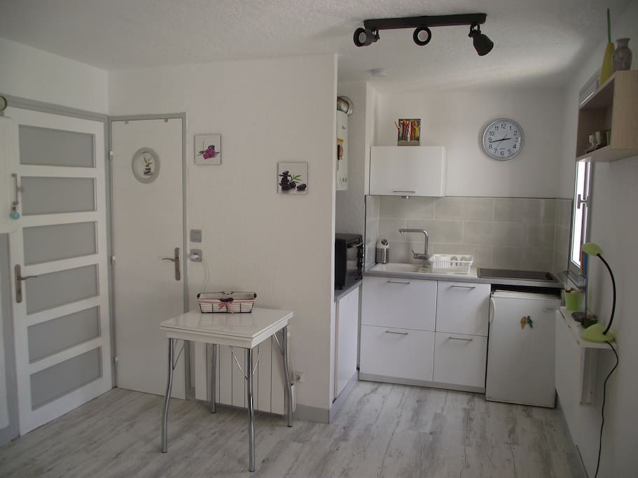 pièce principale donnant sur la salle de bain / cuisine ouverte