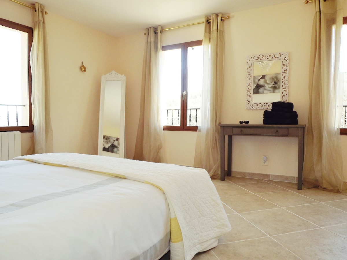 Bedroom 1, views over the village to the mountains