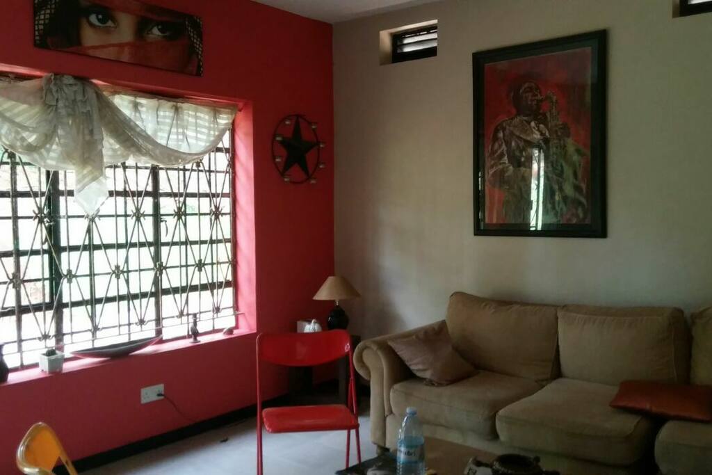 Living room with great light and cool art