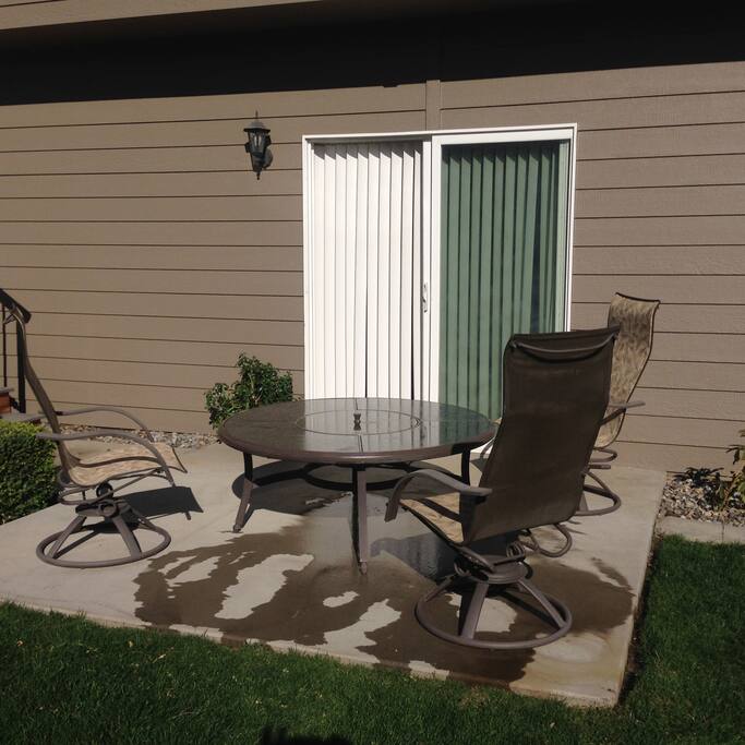 private patio next to hot tub and just outside your door