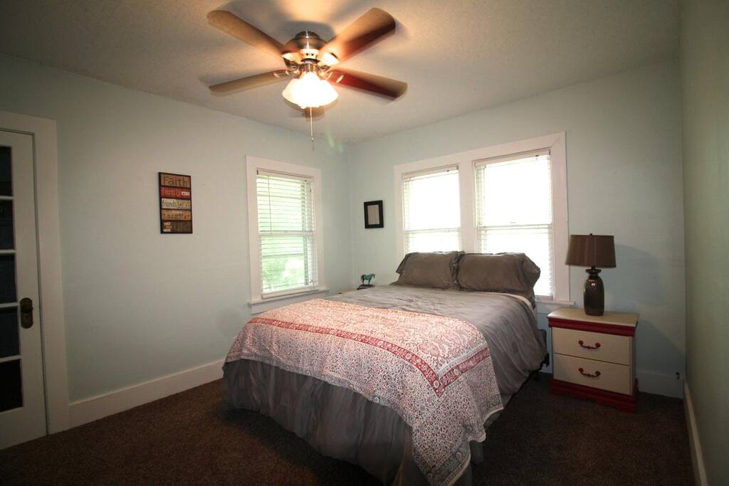 Bedroom #1. Queen sized bed, two end tables to store your things and a spacious closet.