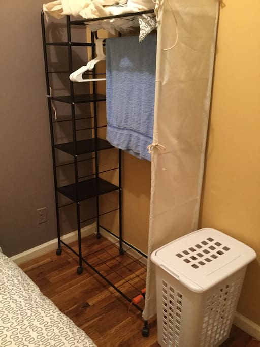 Standing closet, sheet, towels and toiletries provided for your stay.