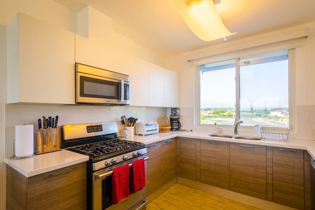Kitchen with golf view