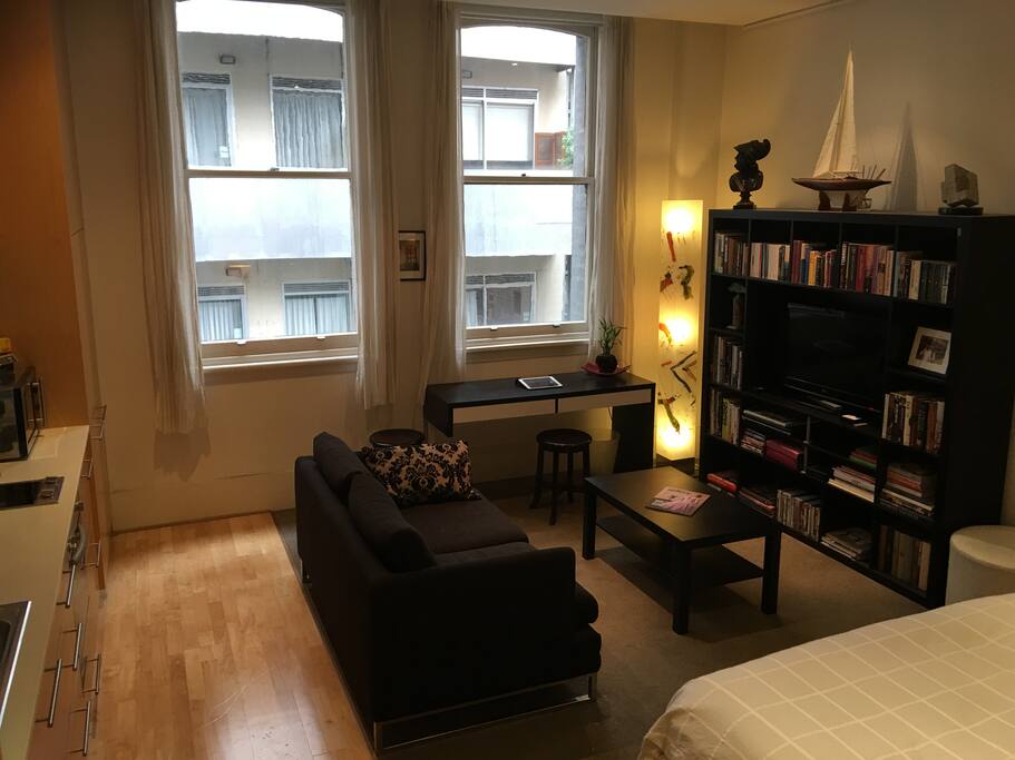 Cosy and quiet facing the Lane Lounge area with desk and WIFI connection, TV etc.