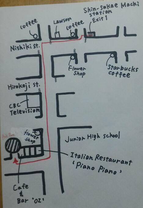 This is the map from the closest station (Shinsakaemachi on the subway line) . Just a 5 minute or so walk !