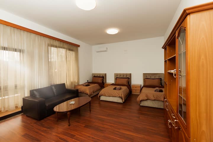 Third floor / room no. 6 • four single beds • for four people • air conditioner { in this room we can add 3 more beds }