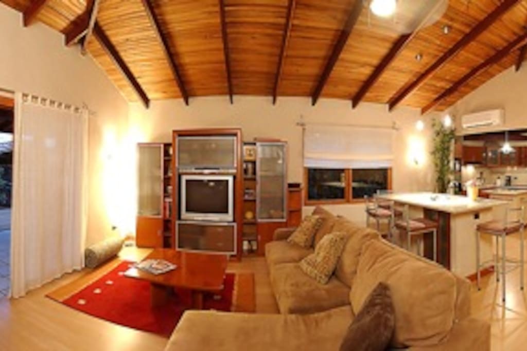 Living room space with kitchen