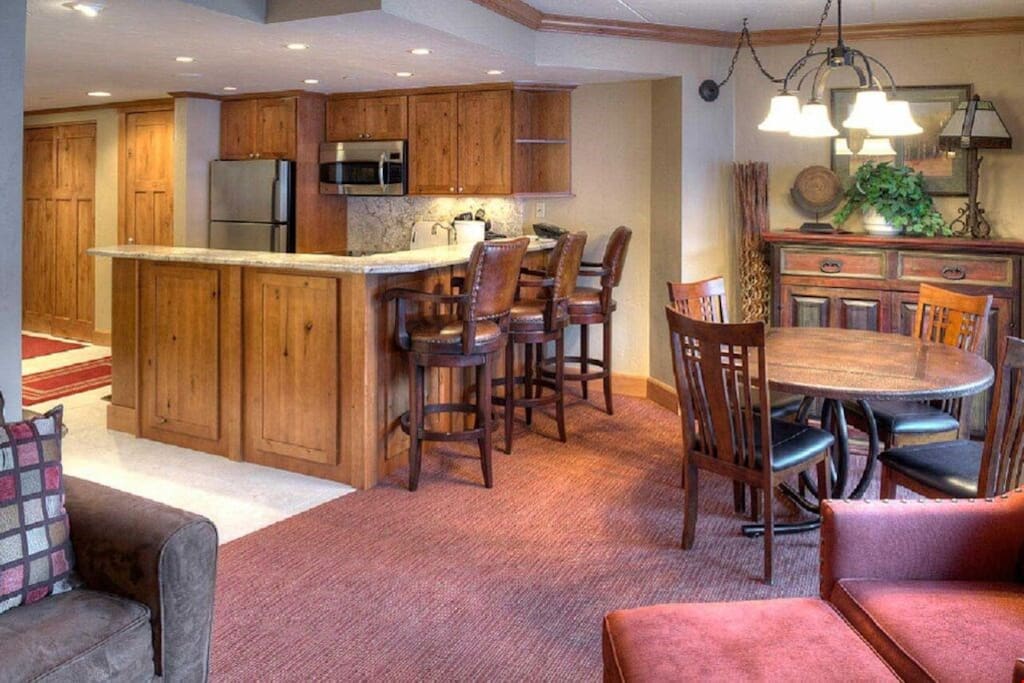 Entertain and dine together at the dining table with chairs.