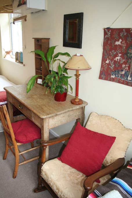 writing desk and chair, and small rocking chair