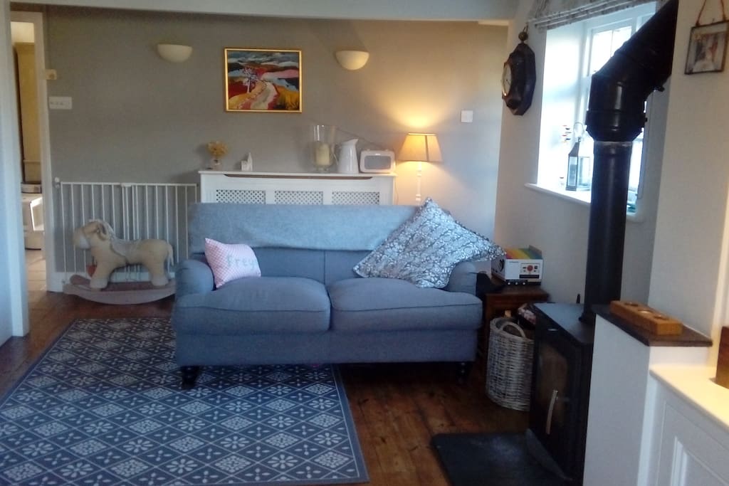 Living room with log burner