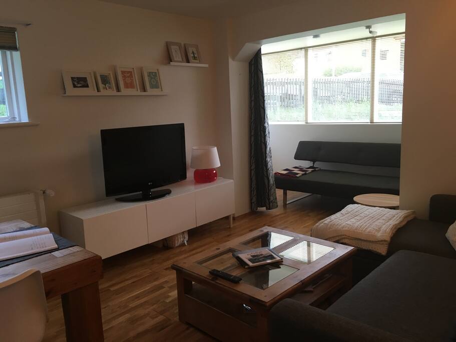 The living room has two pull out sofas.