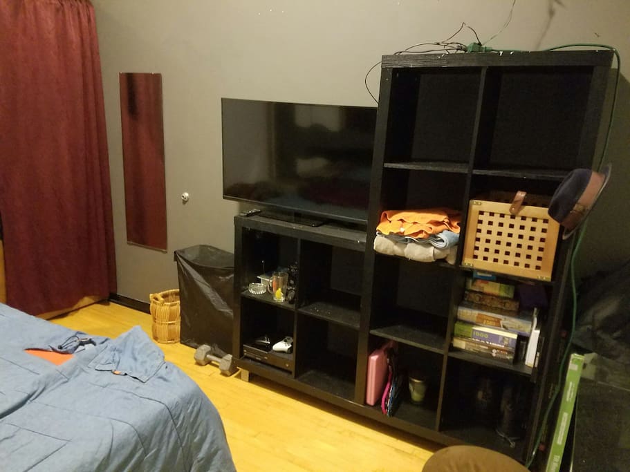 TV + plus random board games and tools you can use as long as you put them back :)