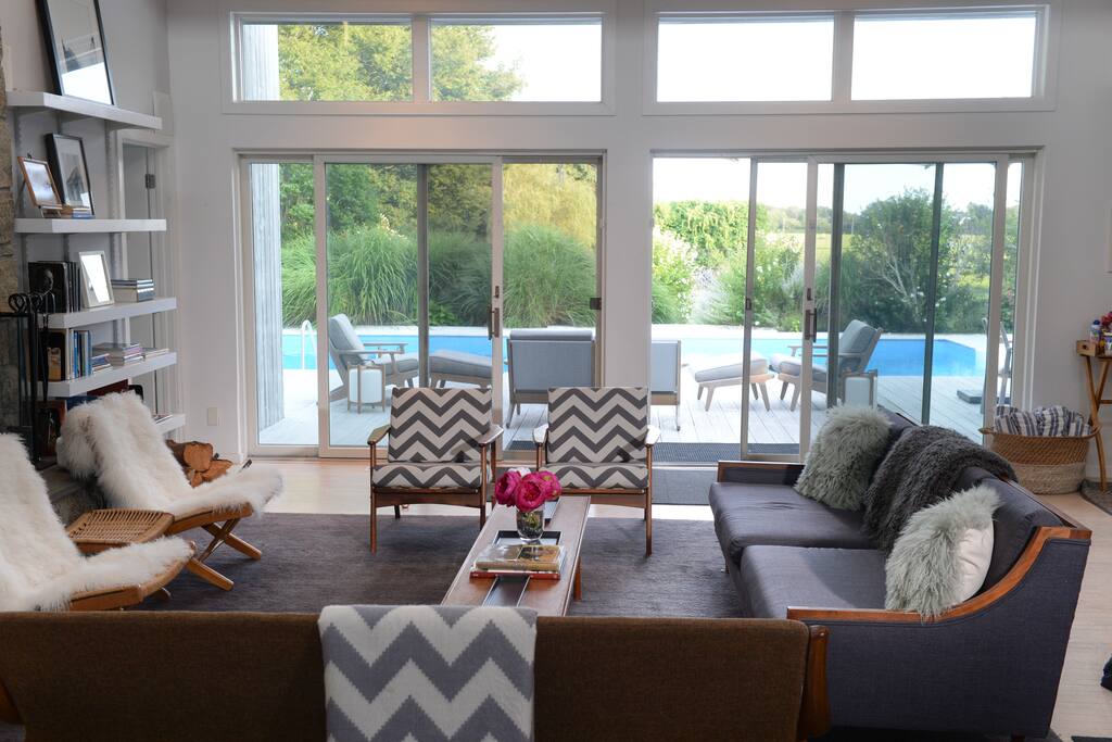 Living room with views to the deck and agricultural reserve