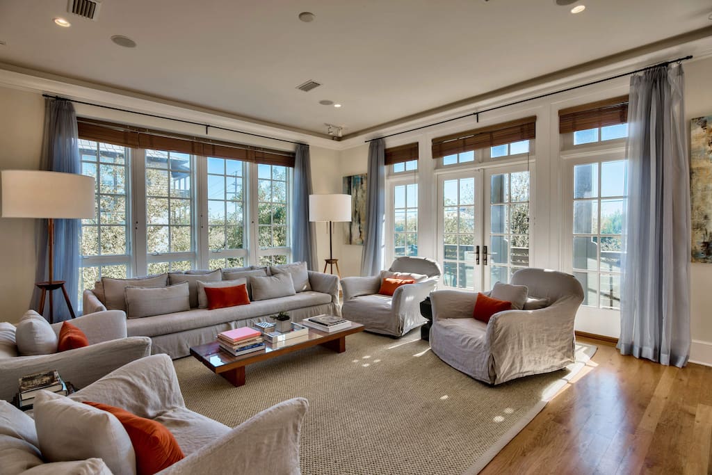 Enjoy a seat in the spacious living room.