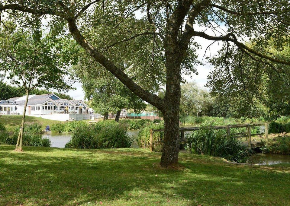 View of the clubhouse and lakes at Rookley.