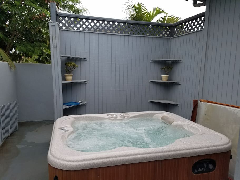 Hot tub for your relaxation, shower first before getting in.