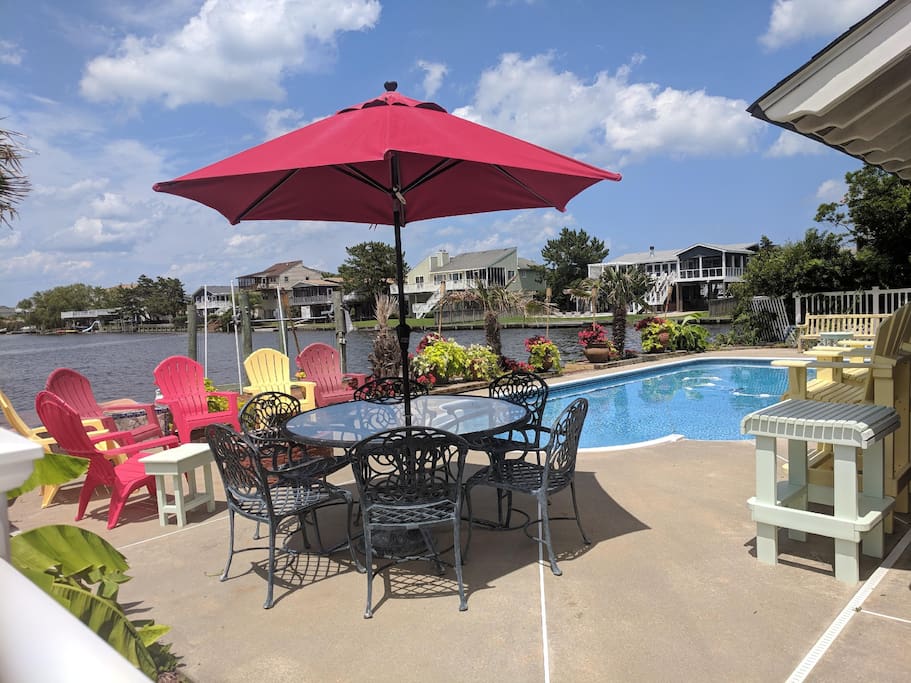 Pool side for dinner.