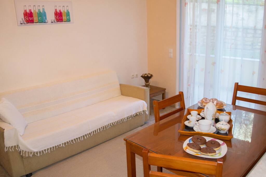 The living room with the dining table