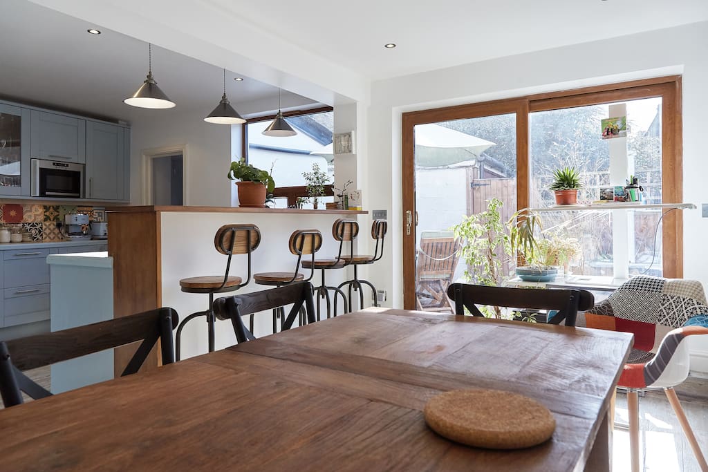 Enjoy a drink at the bar... or work on the stand-up desk looking out on the terrace...