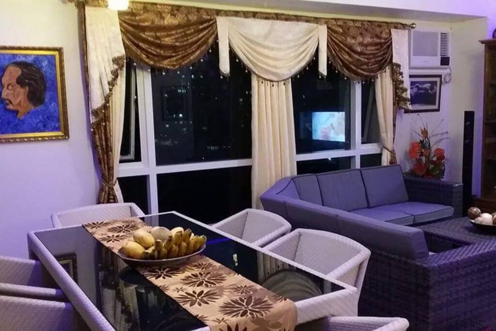 DINING AREA with city lights view
