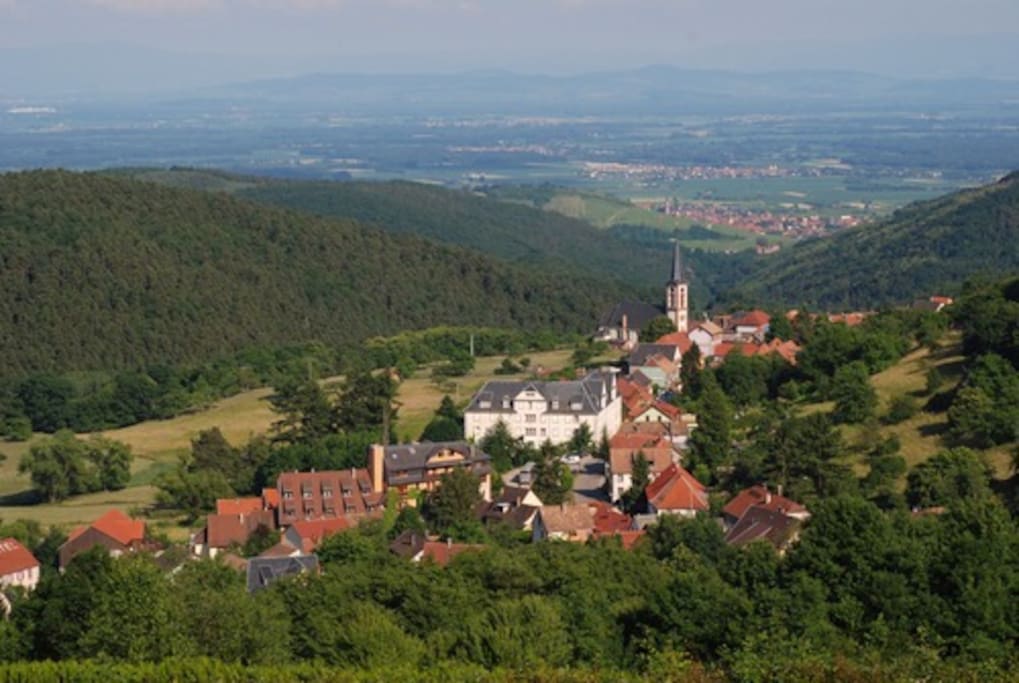 Le village dans son écrin de verdure