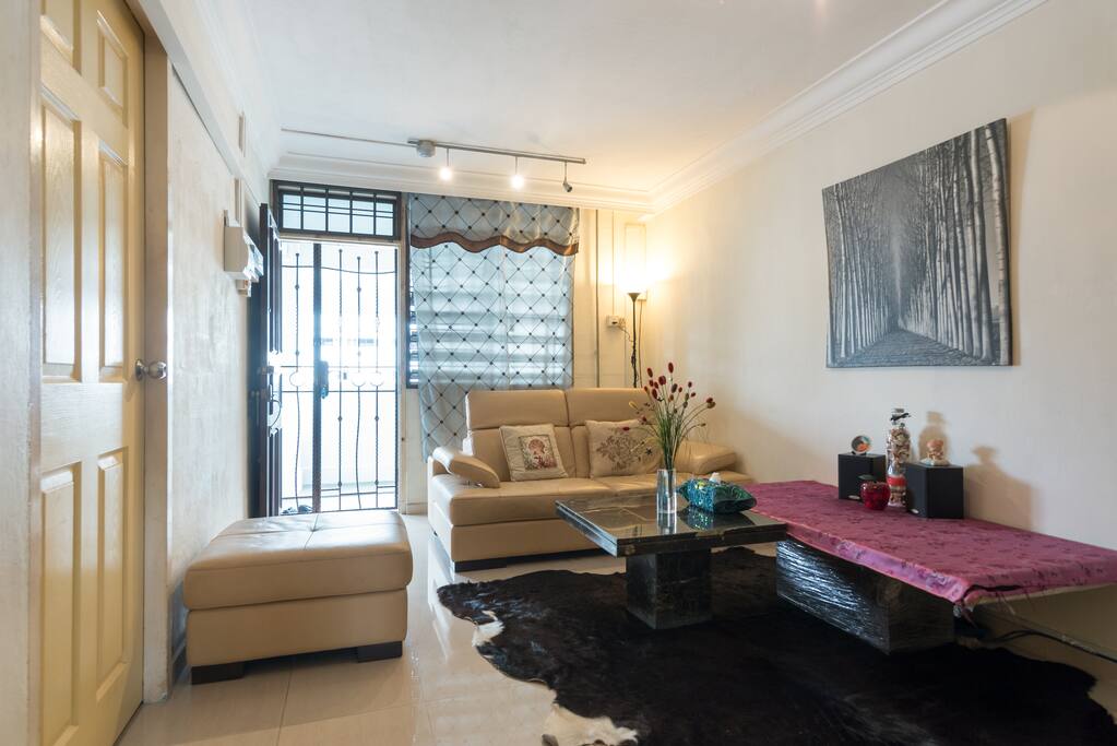 Living room with leather sofa
