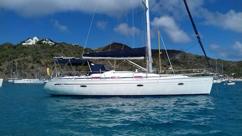 Gustavia. Cabin in yacht on anchor