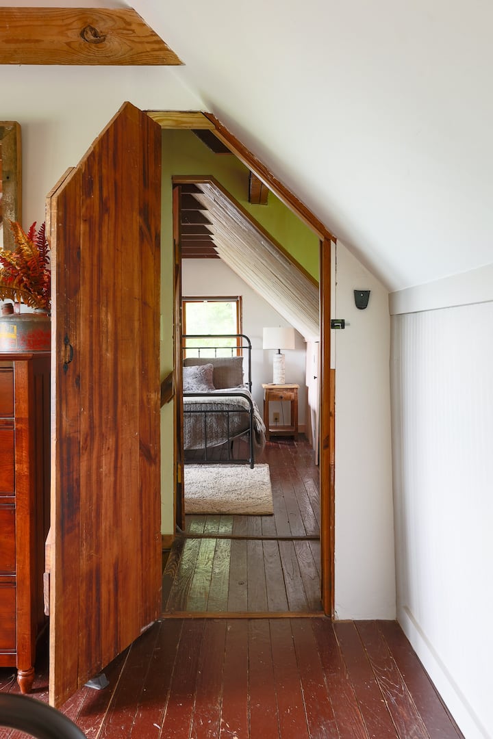 Charm abounds throughout the cabin, even on the bedroom doors!