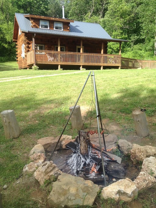 Cooking outside in the fire pit